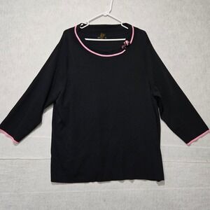 R#30 Grace Dane Lewis Woman Black 3X‎ 3/4 Sleeve Top Pink Trim Beaded Detail